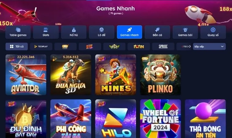 Sảnh game nhanh GO88 thiết kế giao diện đẹp, ấn tượng