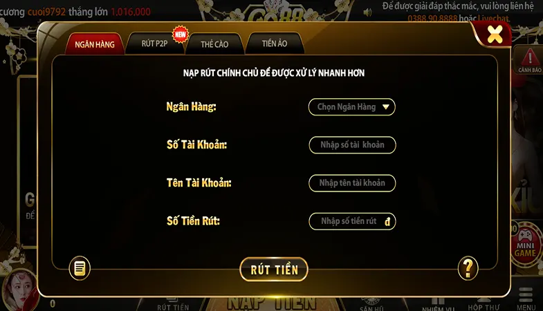 Go88 rút tiền đơn giản, nhanh 5-10 phút, hỗ trợ ngân hàng, thẻ cào, tối đa 500 triệu, lưu lịch sử giao dịch